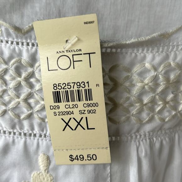 NWT LOFT by Ann Taylor White Embroidered Women's Mexican Peasant Top - size XXL - Picture 3 of 10